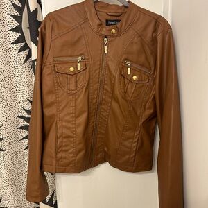 New Look Women's Cognac Faux Leather Zip-Front Jacket